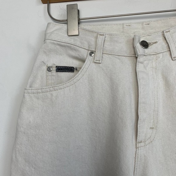 Vintage 90s Riveted Lee Denim High Rise Straight Leg 26” Petite Cream Beige - Picture 6 of 6